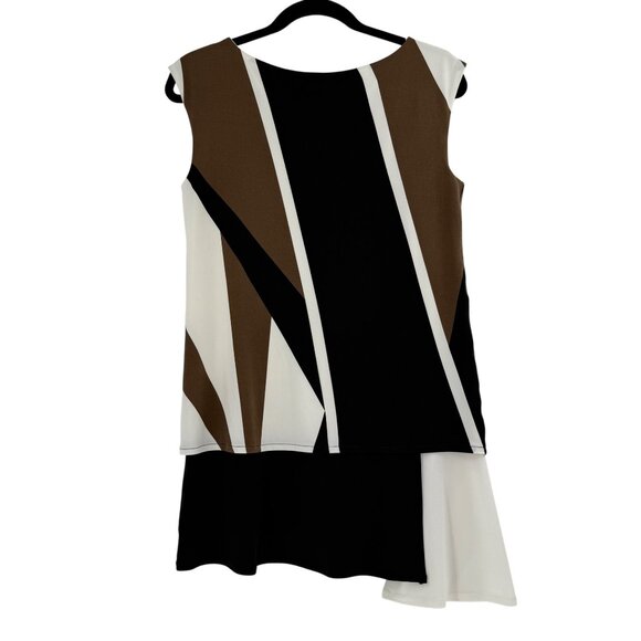 Eva Varro Womens Sleeveless Geometric Asymmetrical Hem Top S Black/Brown/White - Picture 2 of 6